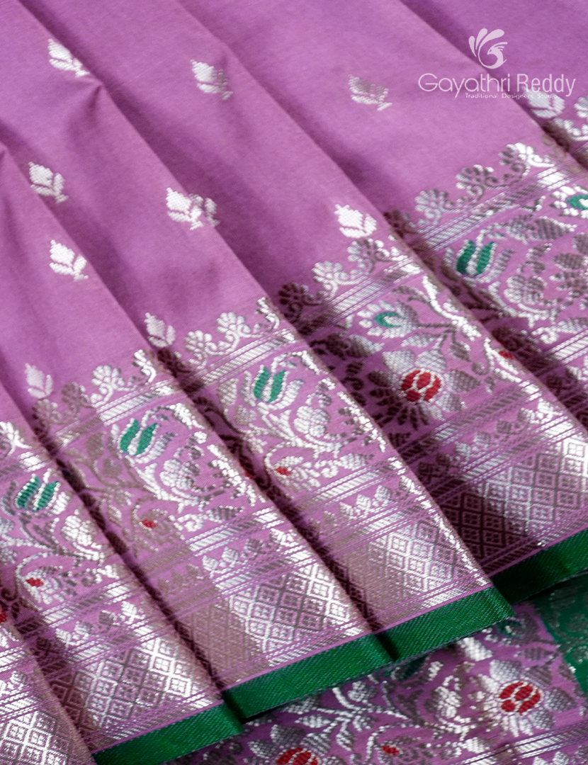 Semi Banaras Katan Silk Saree in Lilac and Green