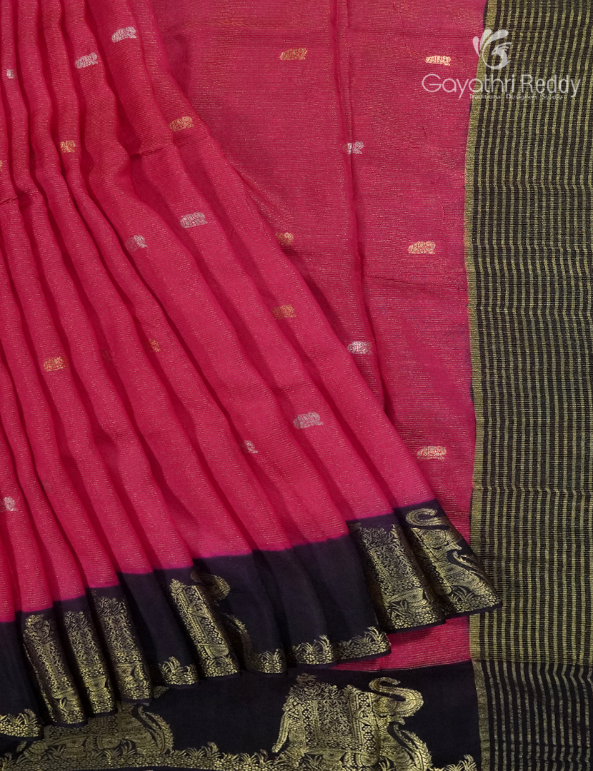 Semi Mysore Crepe Saree in Rani Pink and Black