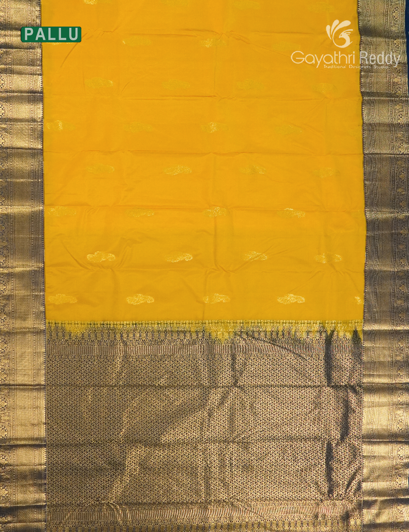Semi Kanchipuram Silk Saree in Yellow and Deep Navy Blue