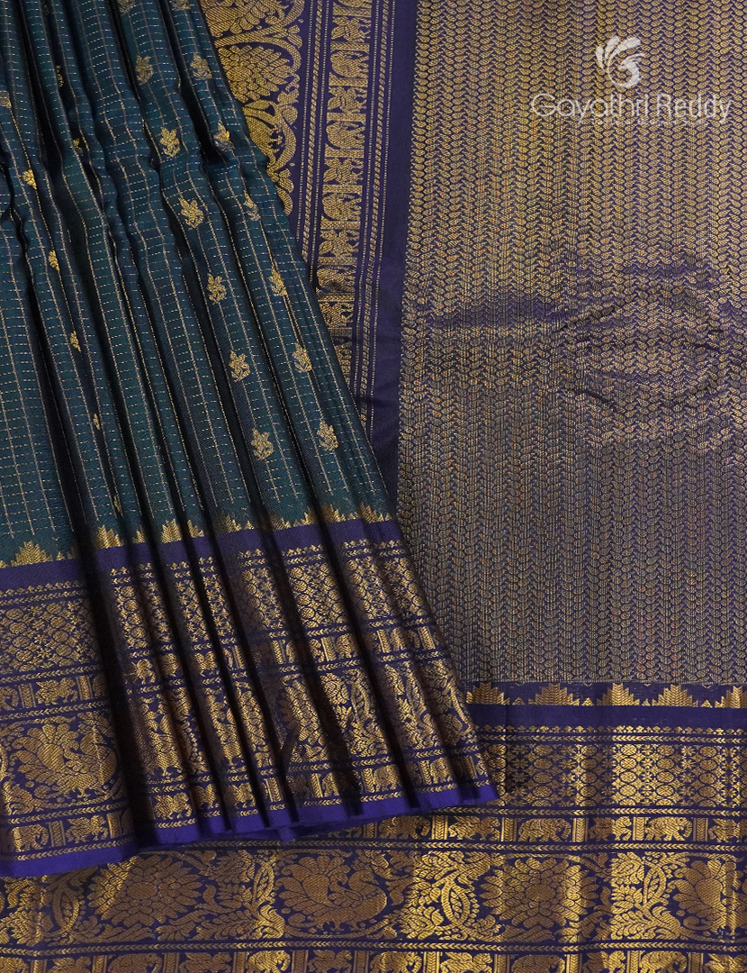 Pure Gadwal Silk Saree in Deep Peacock Blue and Navy Blue