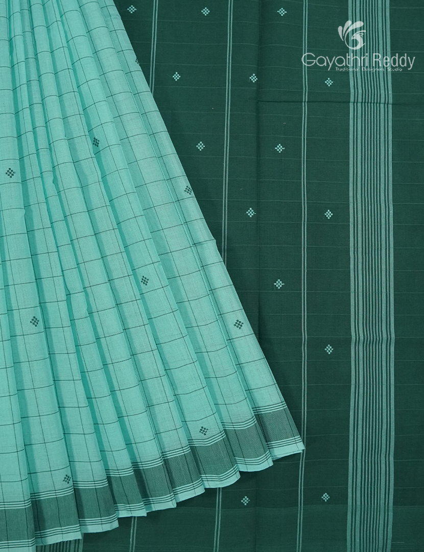 Pure Kanchi Cotton Saree in Sea green and Deep Green