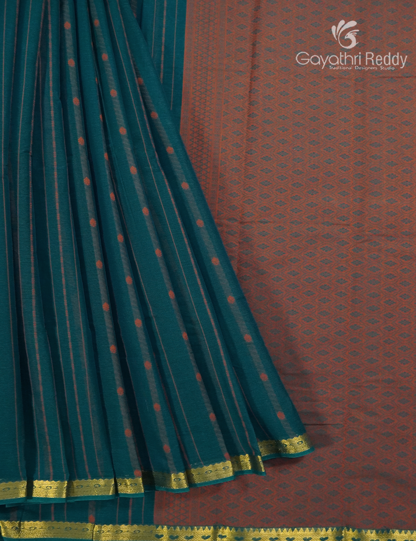 Pure Kanchi Cotton Saree in Deep Peacock Blue