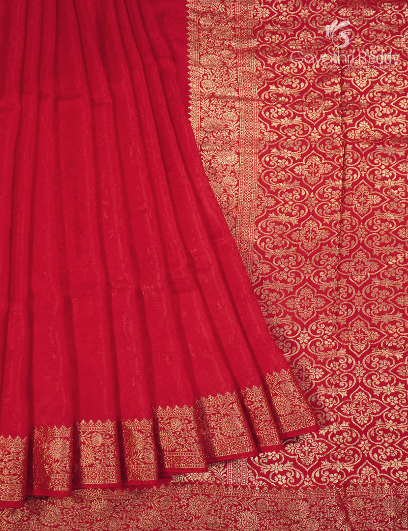 Semi Mysore Crepe Saree in Red