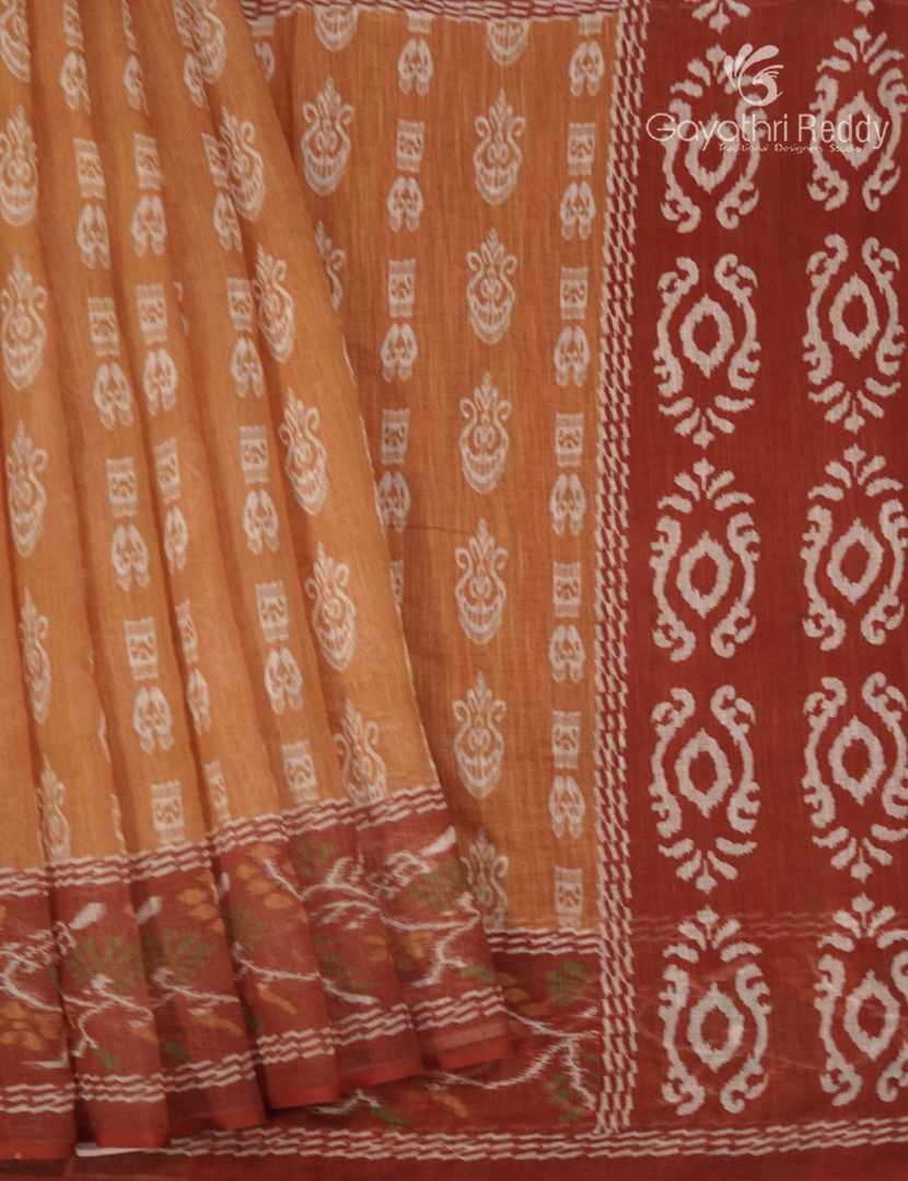 Linen Cotton Saree in Peach