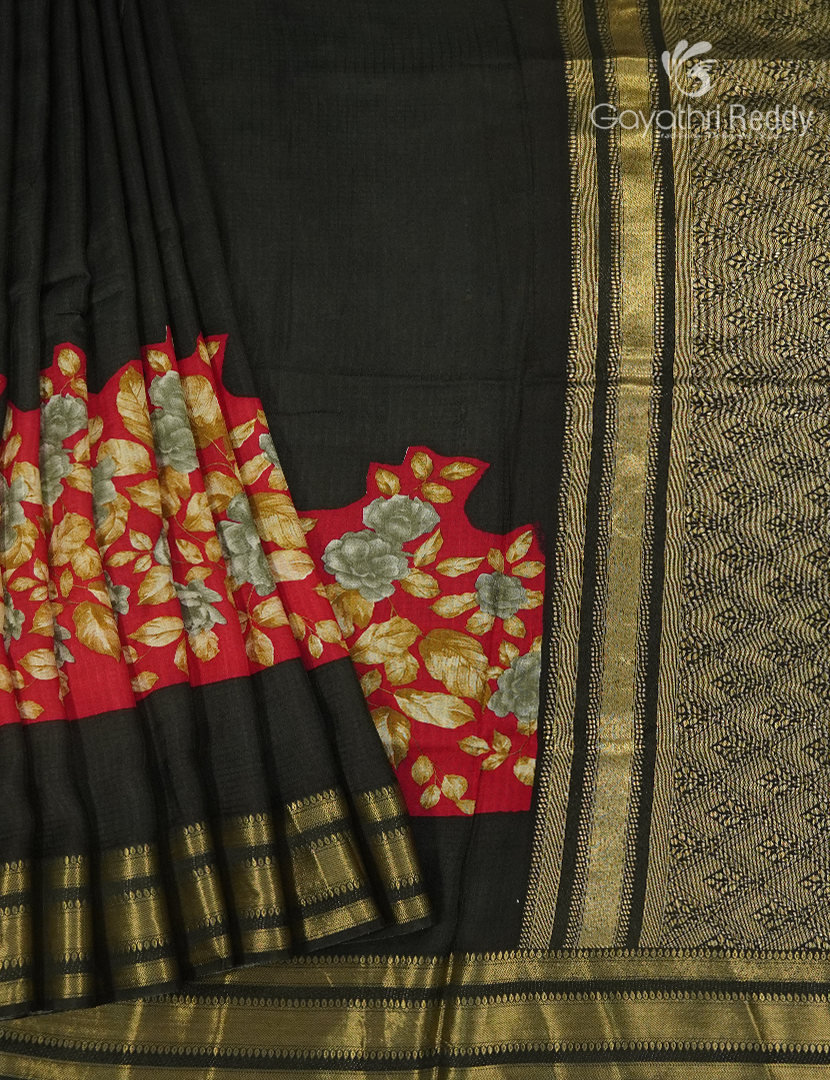Semi Mysore Silk Saree in Black and Red
