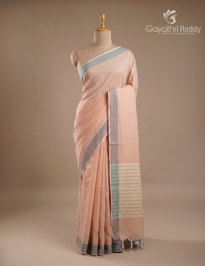 Pure Handloom Cotton Saree in Baby Peach