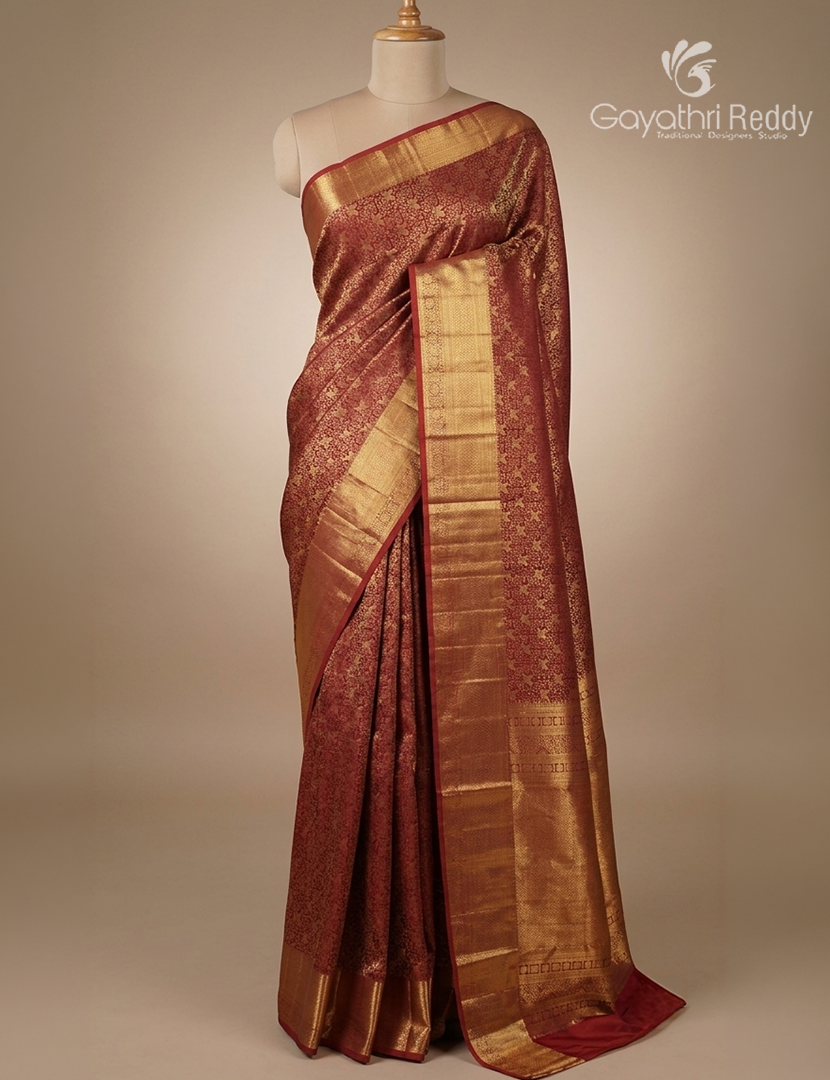 Semi Kanchipuram Silk Saree in Deep Maroon