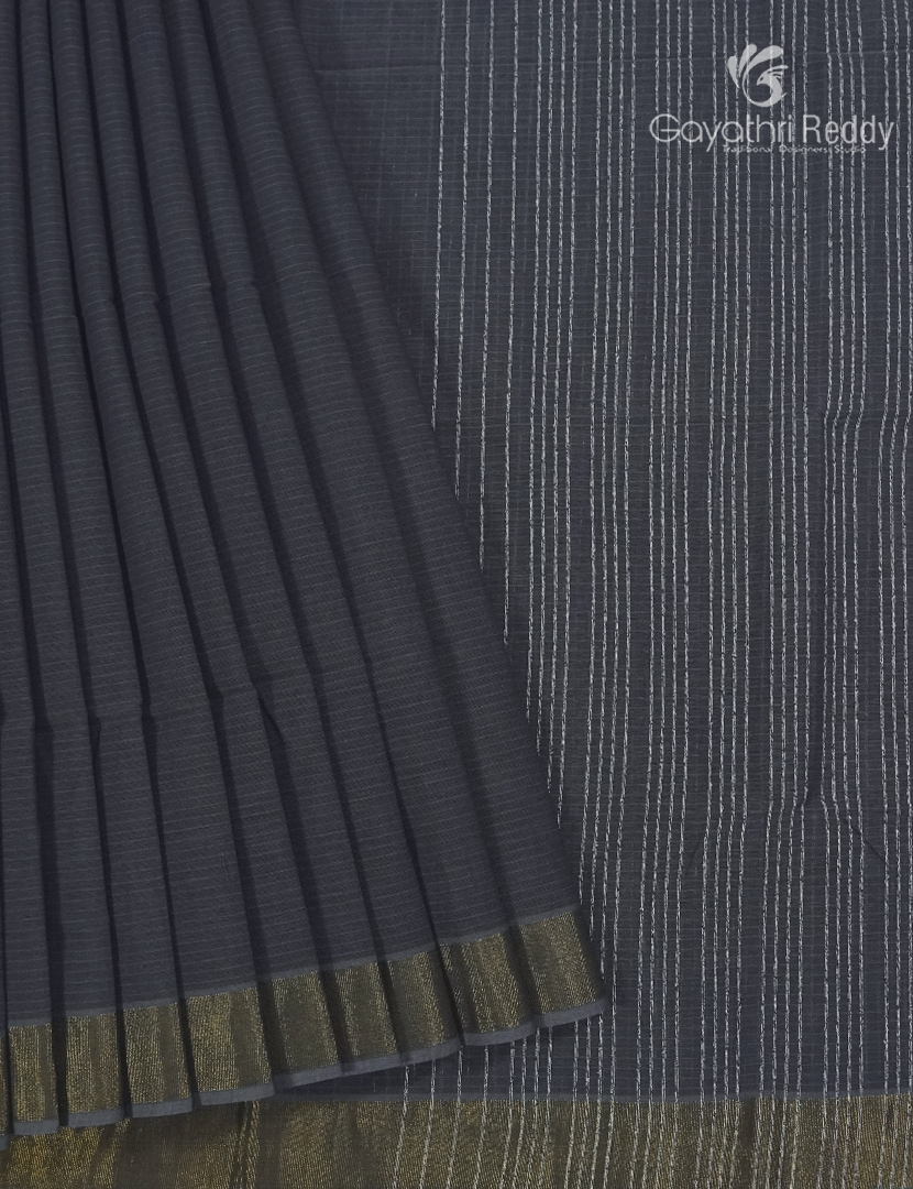 Pure Handloom Cotton Saree in Deep Ash Grey