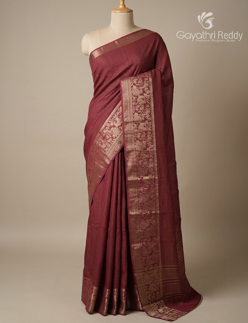 Semi Mysore Crepe Saree in Burgundy