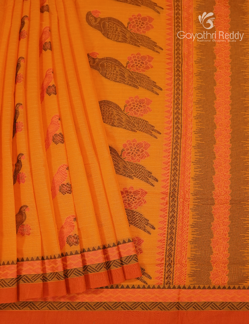 Pure Kanchi Cotton Saree in Orange