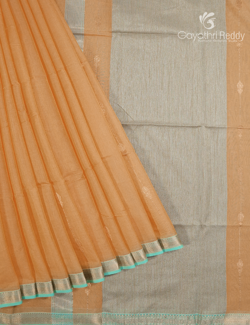 Pure Chanderi Sico Saree in Pastel Peach and Turquoise