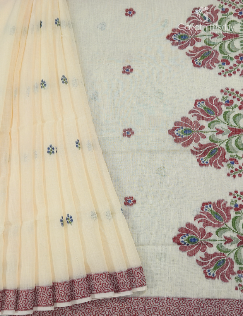 Pure Linen Saree in Cream