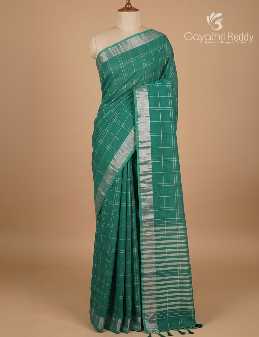 Pure Kanchi Cotton Saree in Rama Green