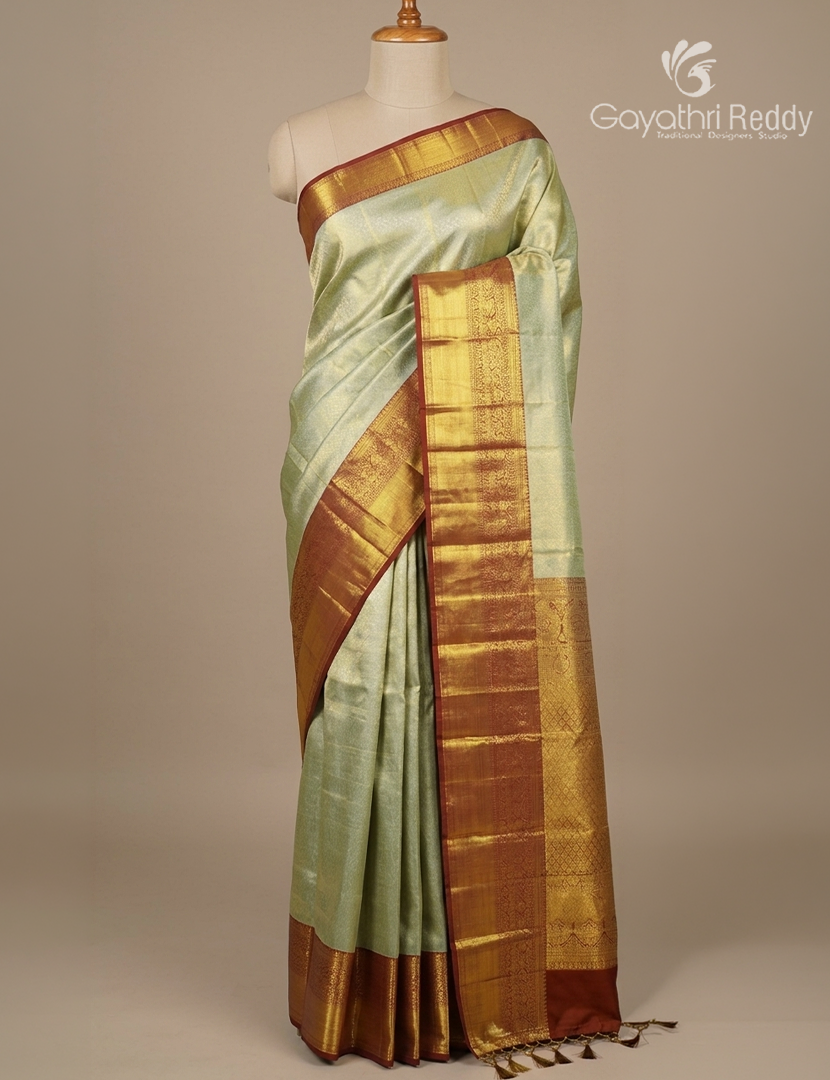 Pure Kanchipuram Silk Saree in Mint Green and Maroon ( Brocade Pattern )