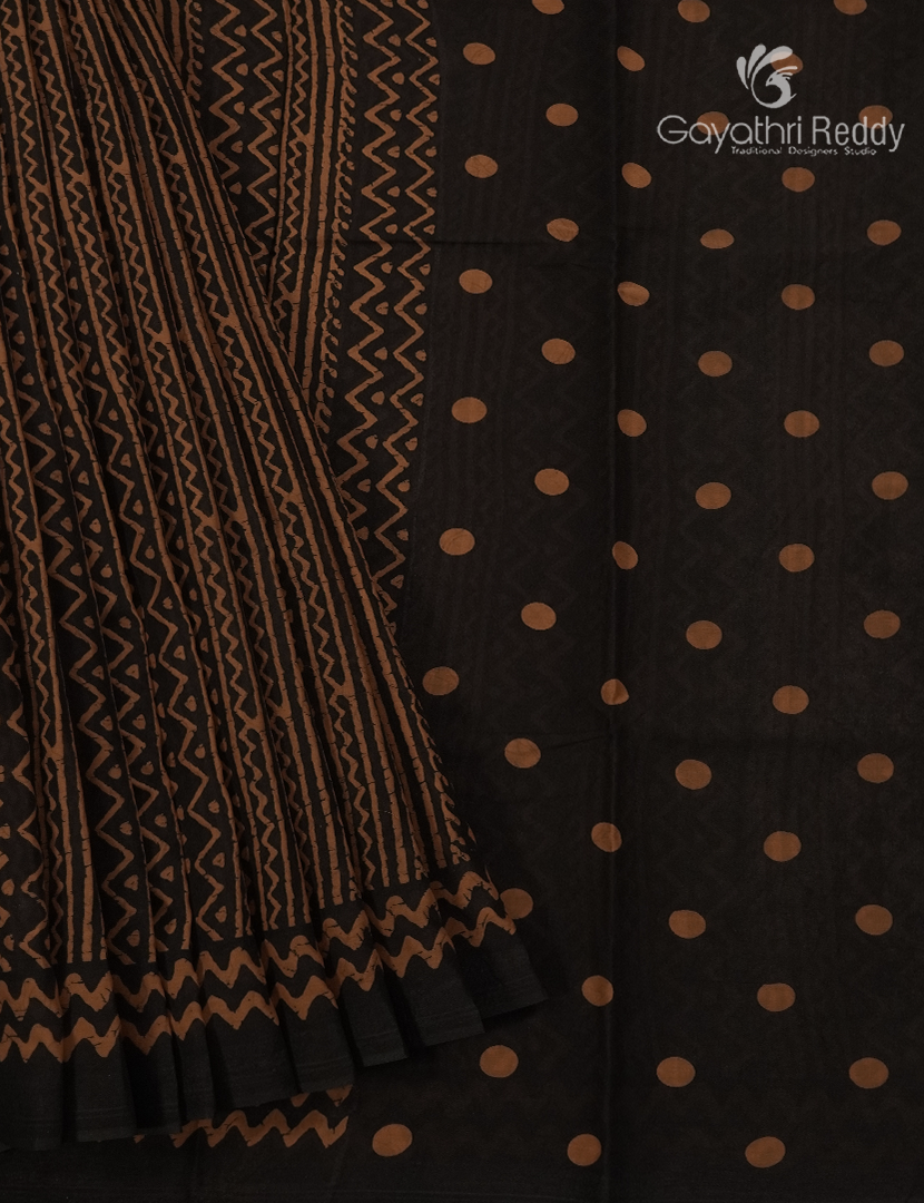 Pure MulMul Cotton Saree in Black and Mustard