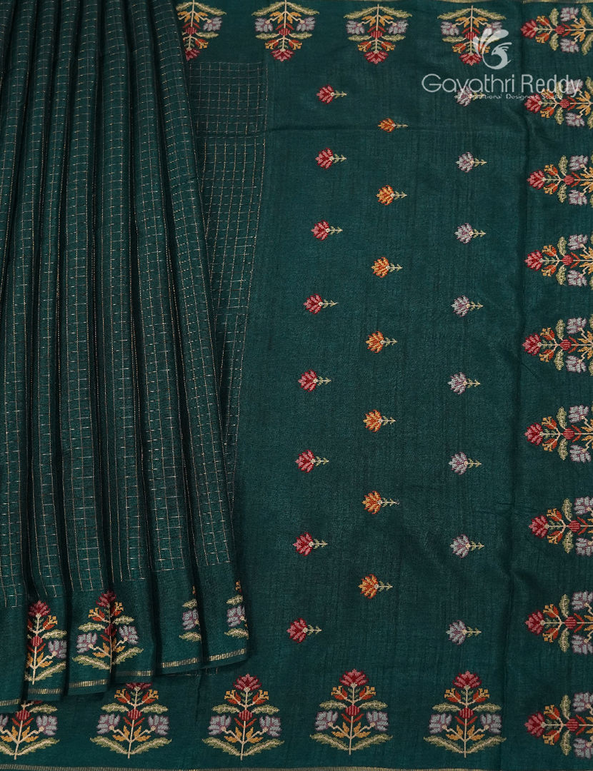 Semi Tussar Fancy Saree in Deep Rama Green