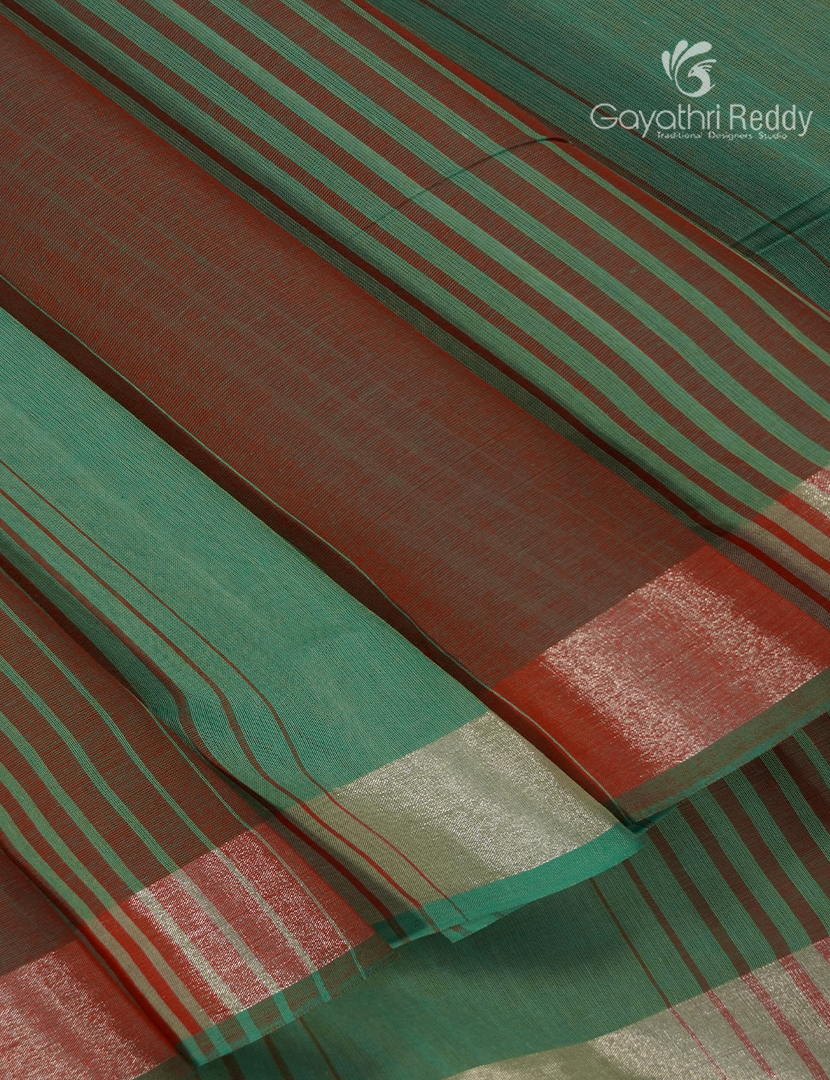 Pure Kanchi Cotton Saree in Sea Green and Brown