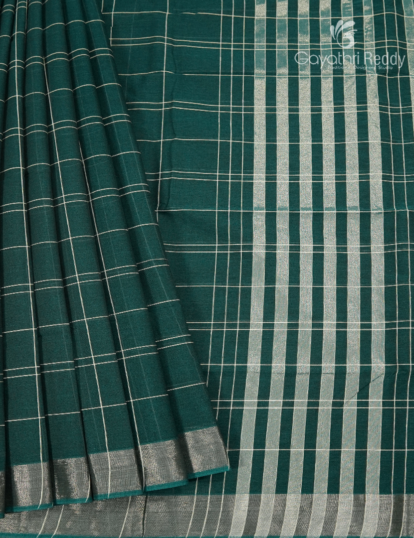 Pure Kanchi Cotton Saree in Deep Peacock Green