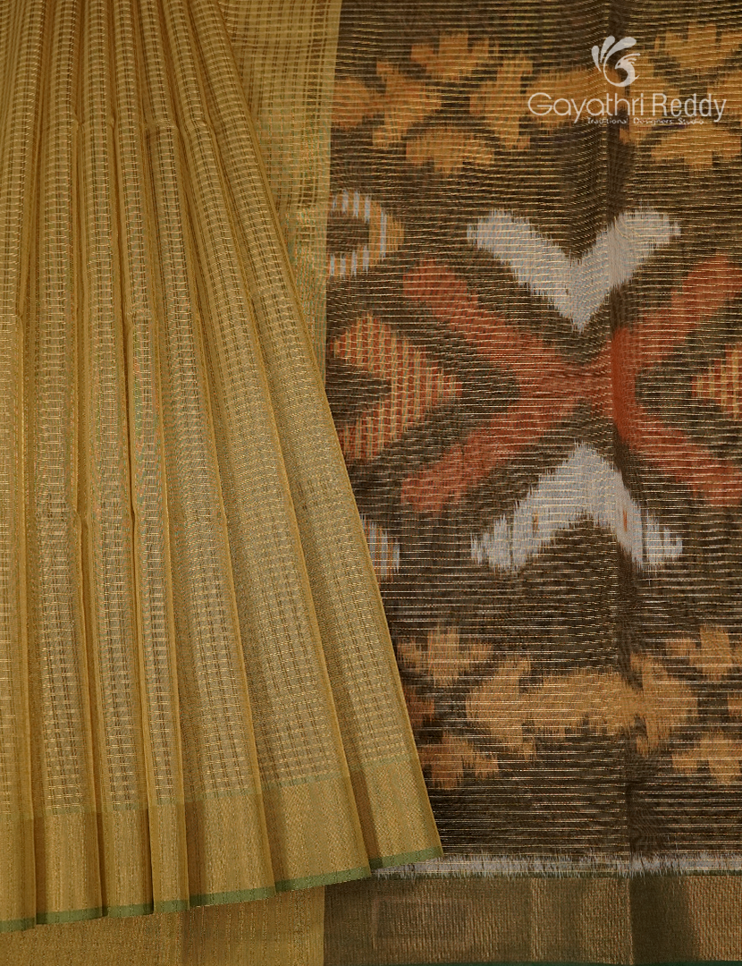 Semi Ikat Silk Saree in Light Khakhi