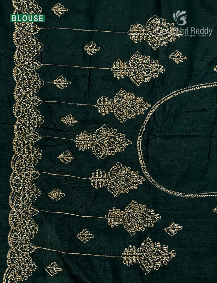 Semi Dupion Silk Saree in Deep Green