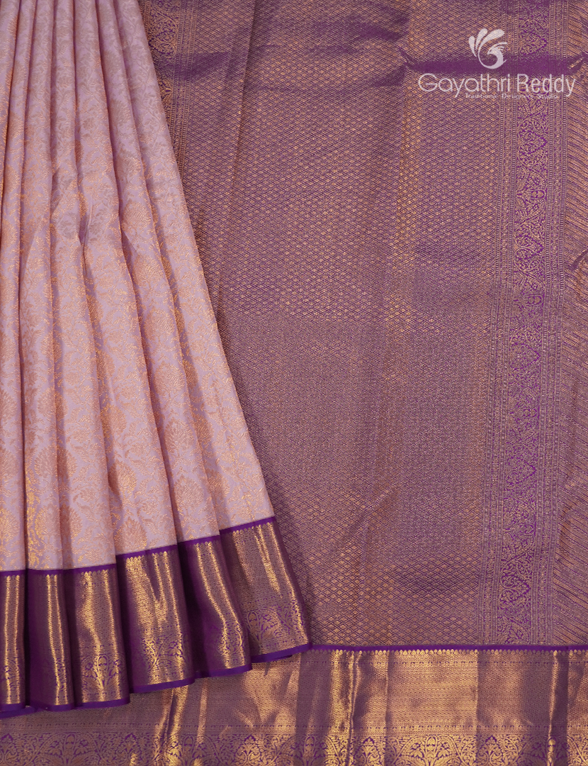 Pure Kanchipuram Bridal Silk Saree in Baby Pink and Purple
