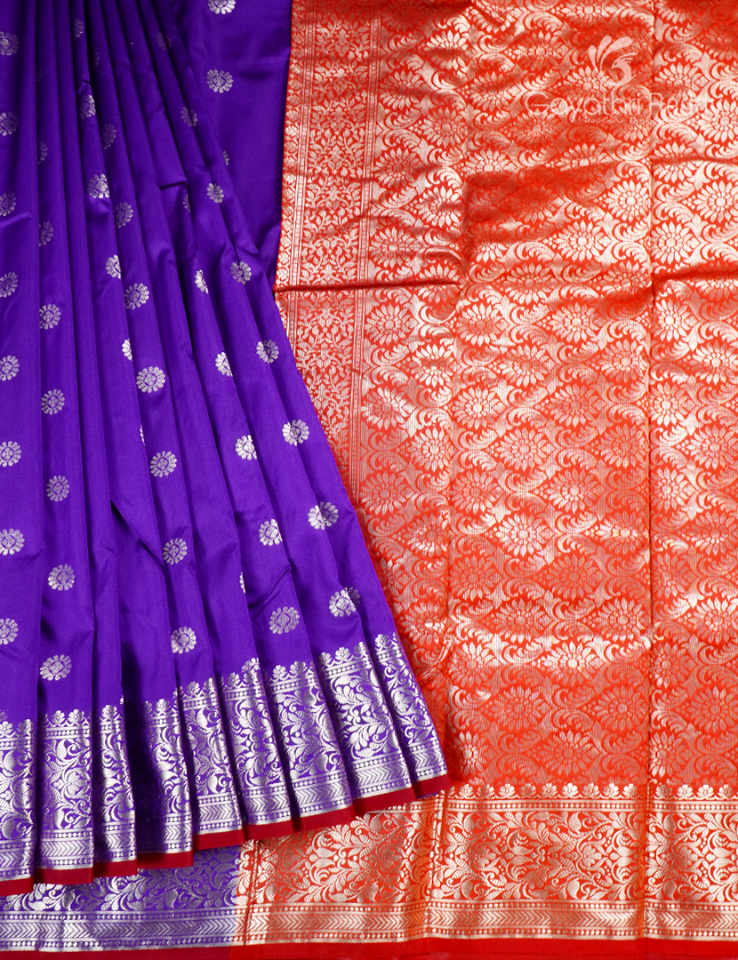 Semi Banaras Katan Silk Saree in Purple and Red