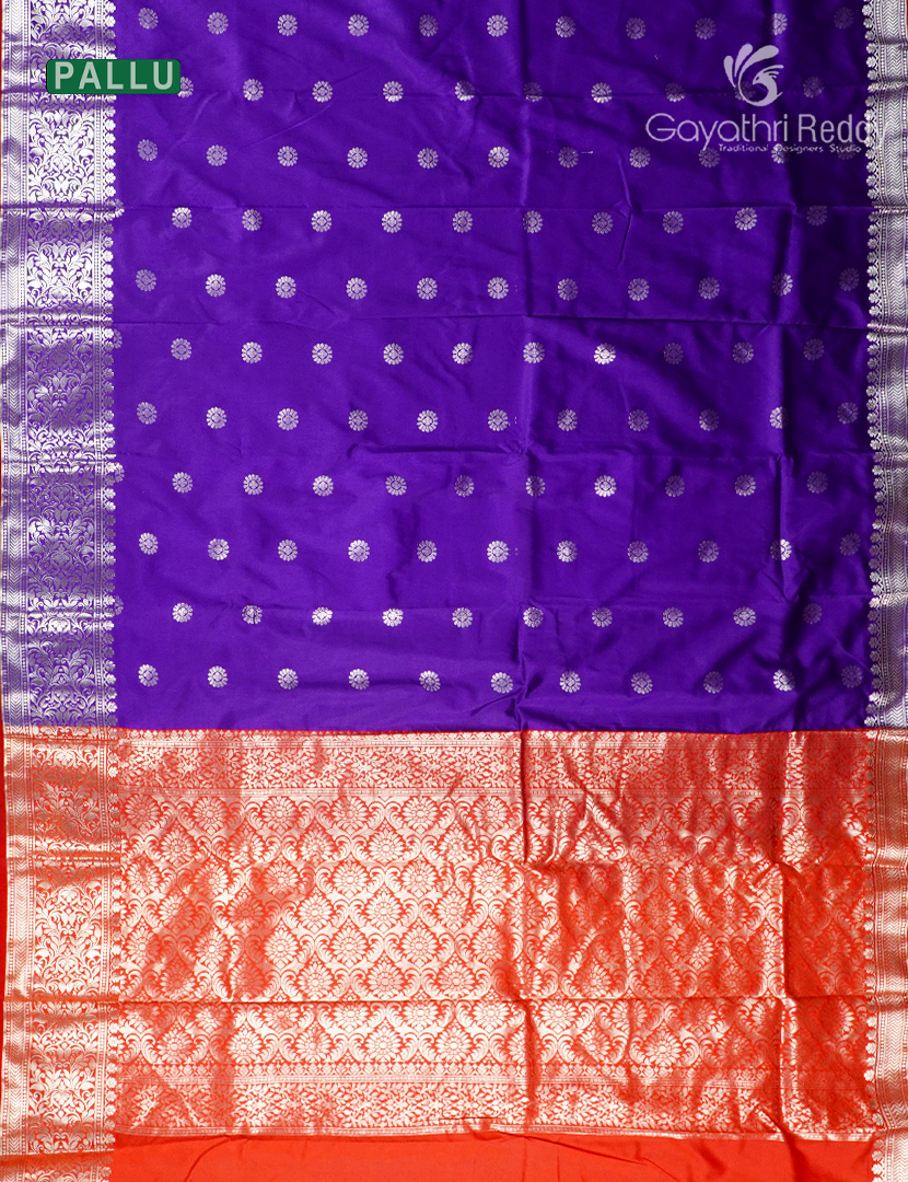 Semi Banaras Katan Silk Saree in Purple and Red