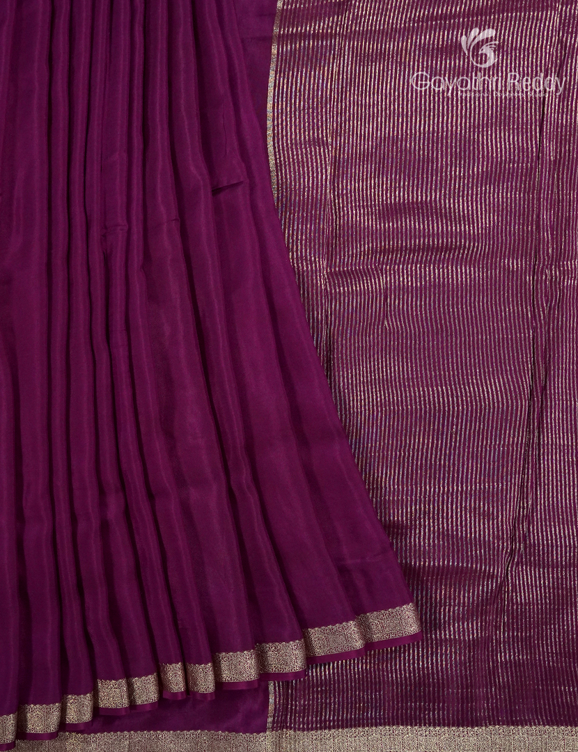 Semi Mysore Crepe Saree in Deep Jamun