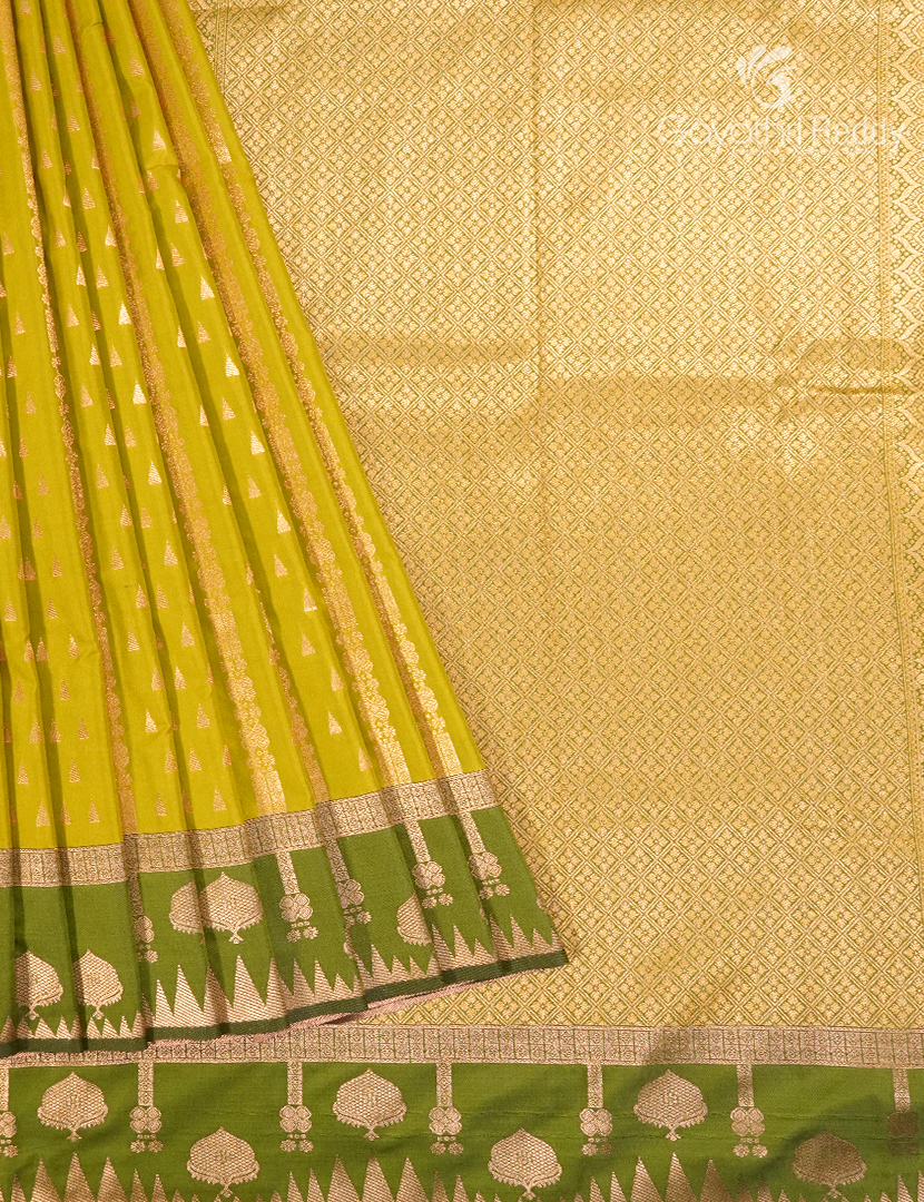 Semi Kanchipuram Art Silk Saree in Lime yellow