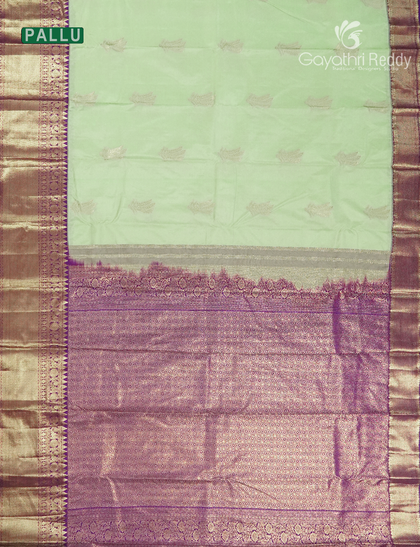 Semi Kanchipuram Silk Saree in Mint Green and Purple