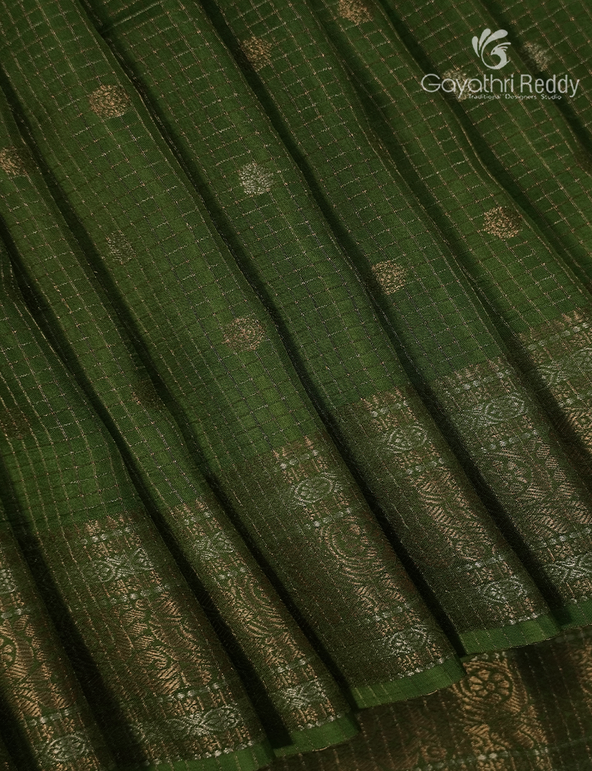Semi Mysore Crepe Saree in Olive Green