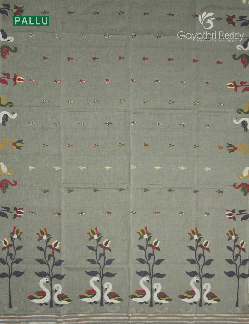 Jamdani Cotton Saree in Sage Grey