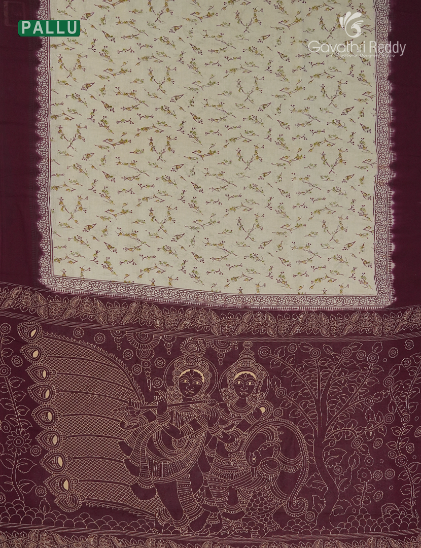 Pure MulMul Cotton Saree in Cream and Burgundy