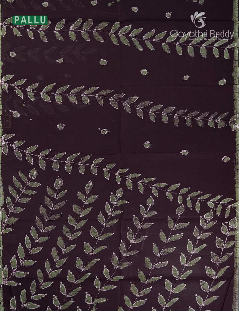 Cotton Batik Print Saree in Deep Brown