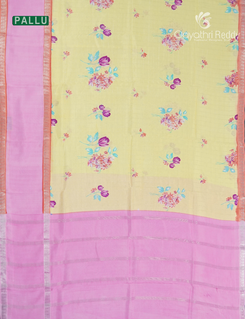 Mangalgiri Printed Saree in Pastel Yellow and Baby Pink