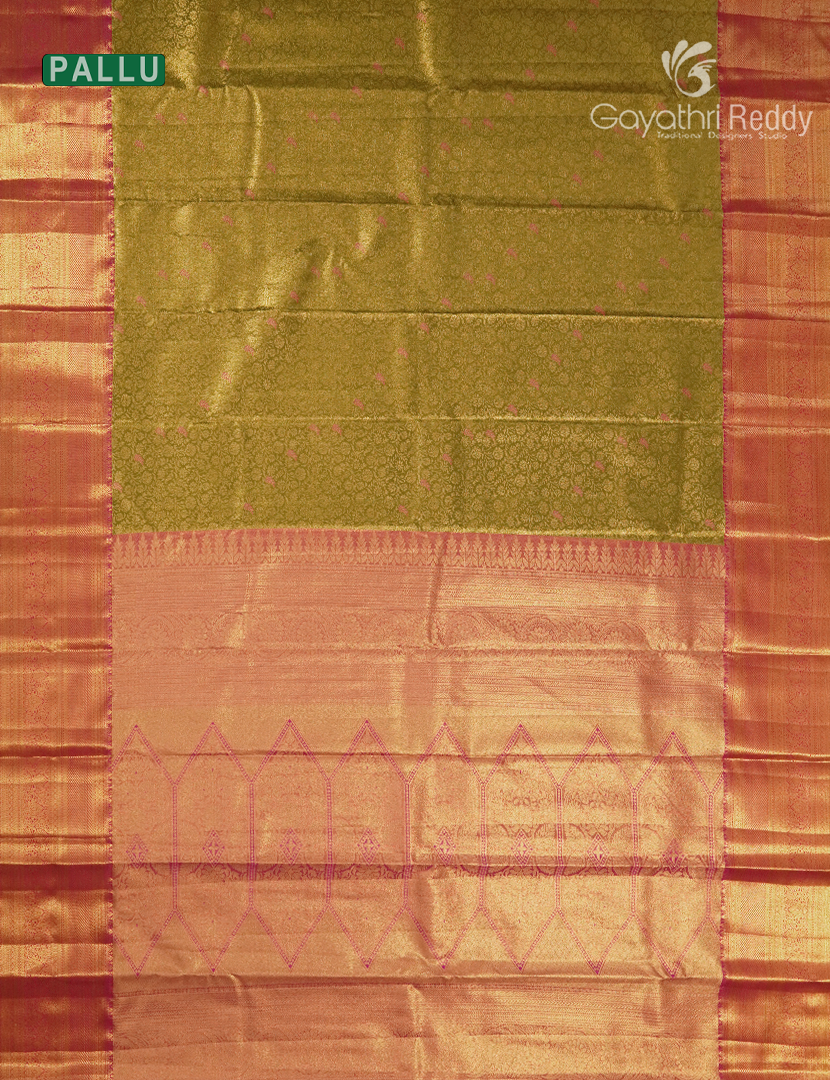 Semi Kanchipuram Silk Saree in Mehendi Green and Pink