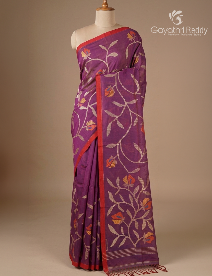 Pure Jamdani Kora Saree in Magenta