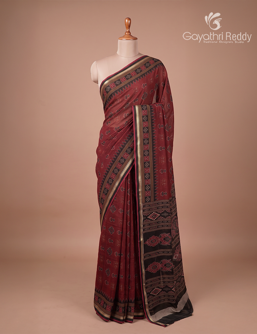 Vidharbha Cotton Saree in Rust and Black