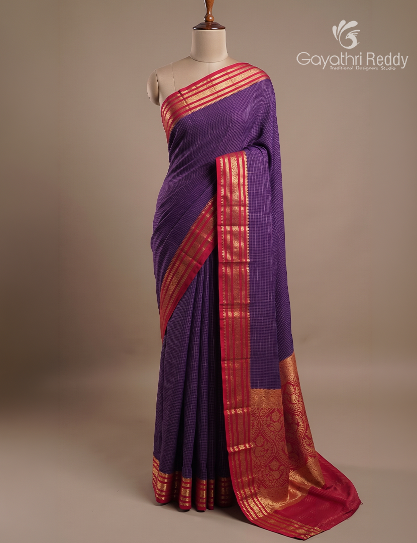 Semi Mysore Crepe Saree in Deep Violet and Rani Pink