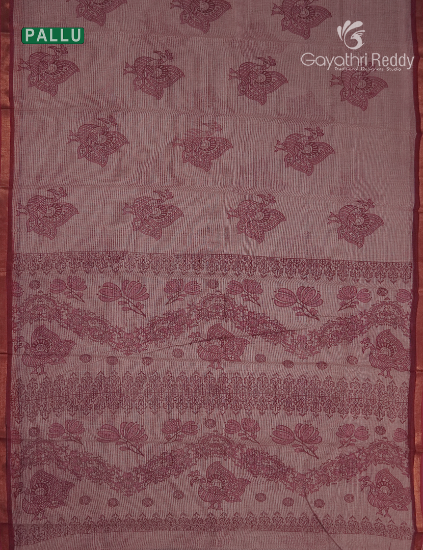 Premium Quality Cotton Kota Saree in Light Onion Peach and Deep Red