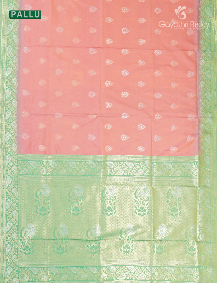 Semi Kanchipuran Silk Saree in Pastel Peach and Apple Green