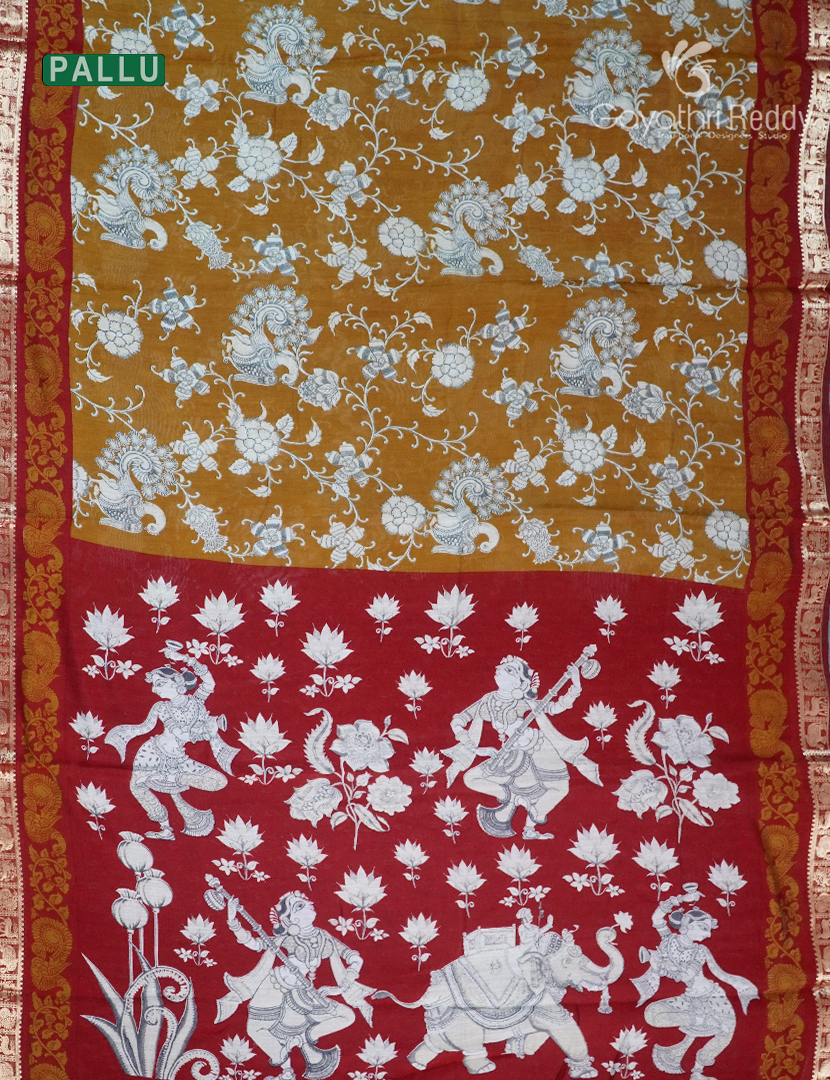 Vidharbha Sico Saree in Deep Mustard and Brick Red