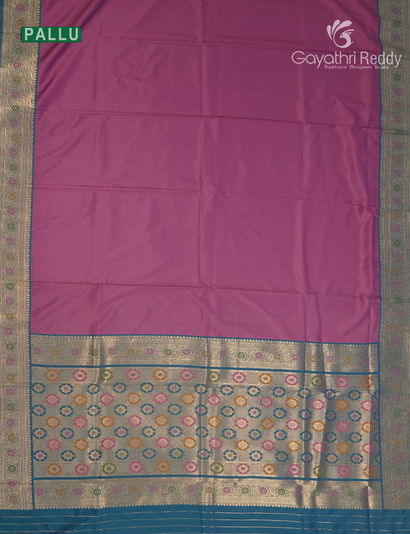 Semi Kanchipuram Art Silk Saree in Deep Onion Pink and Deep Peacock Blue