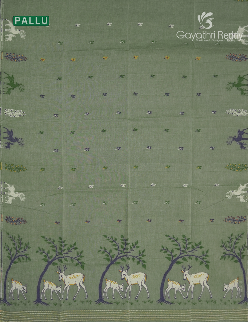 Jamdani Cotton Saree in Cardamom Green