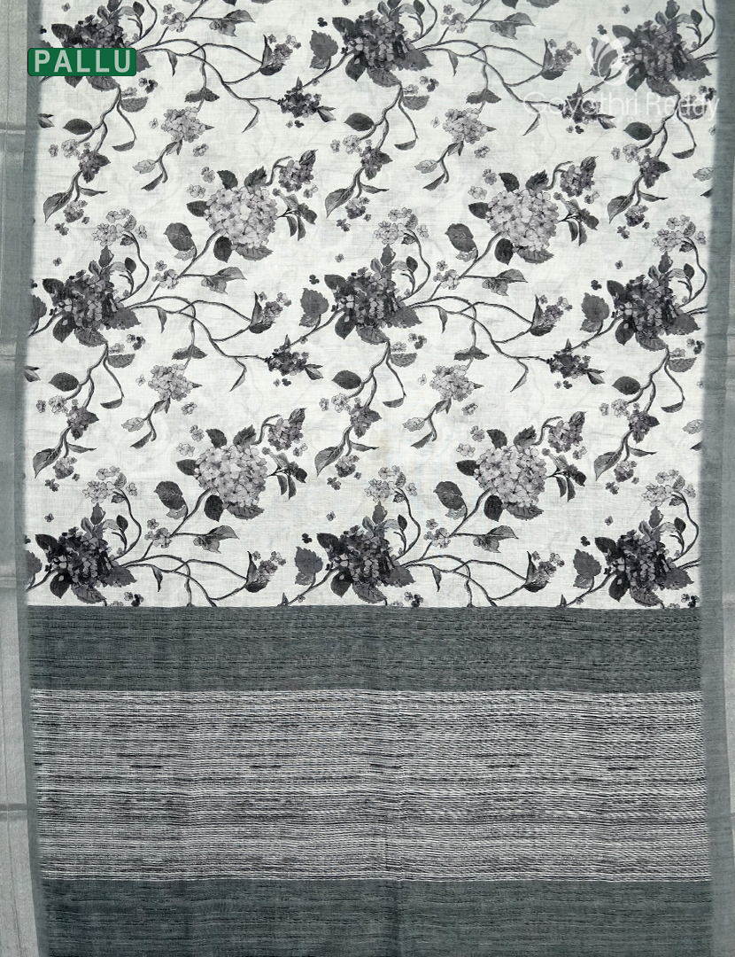 Linen Silk Saree in White and Black