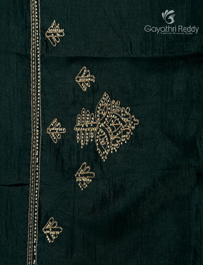 Semi Dupion Silk Saree in Deep Green