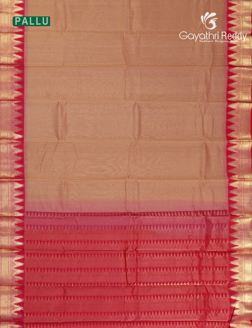 Pure Kanchipuram Sico Saree in Dual Tone of Beige and Red with Rani Pink
