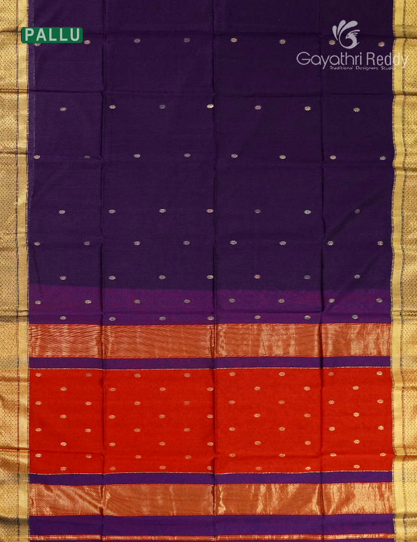 Pure Chanderi Sico Saree in Deep Violet and Red