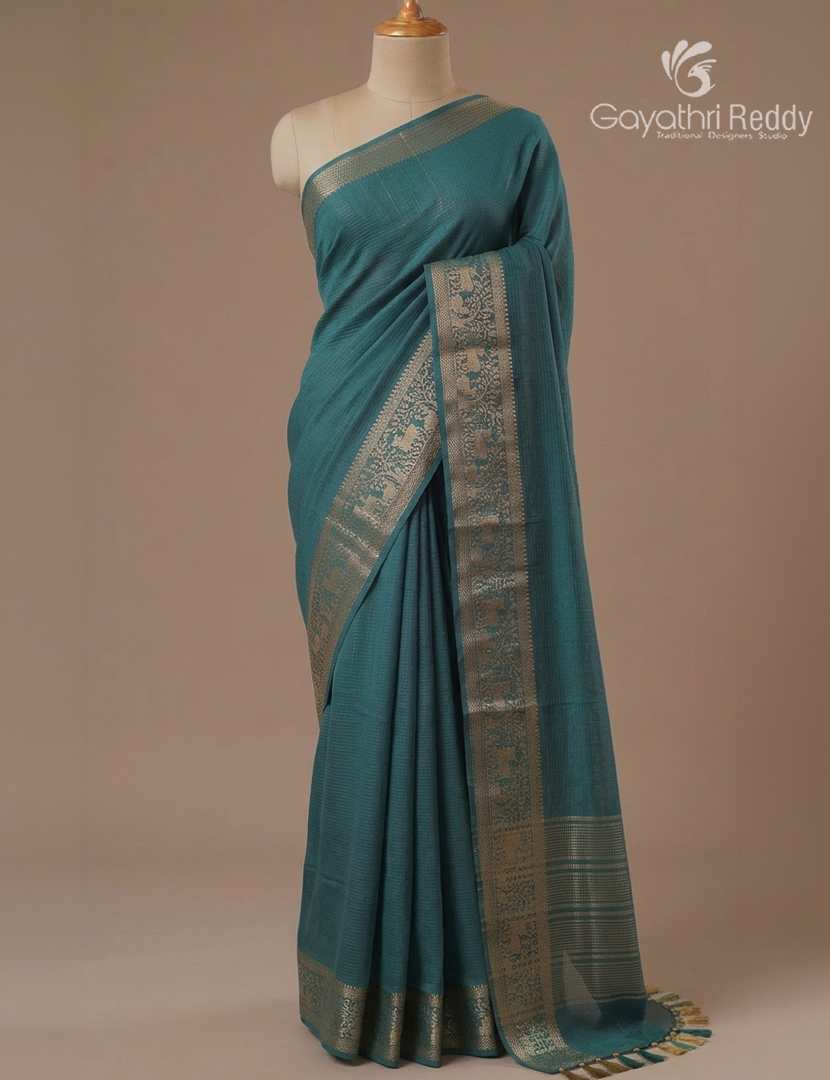 Semi Mysore Crepe Saree in Deep Rama Green
