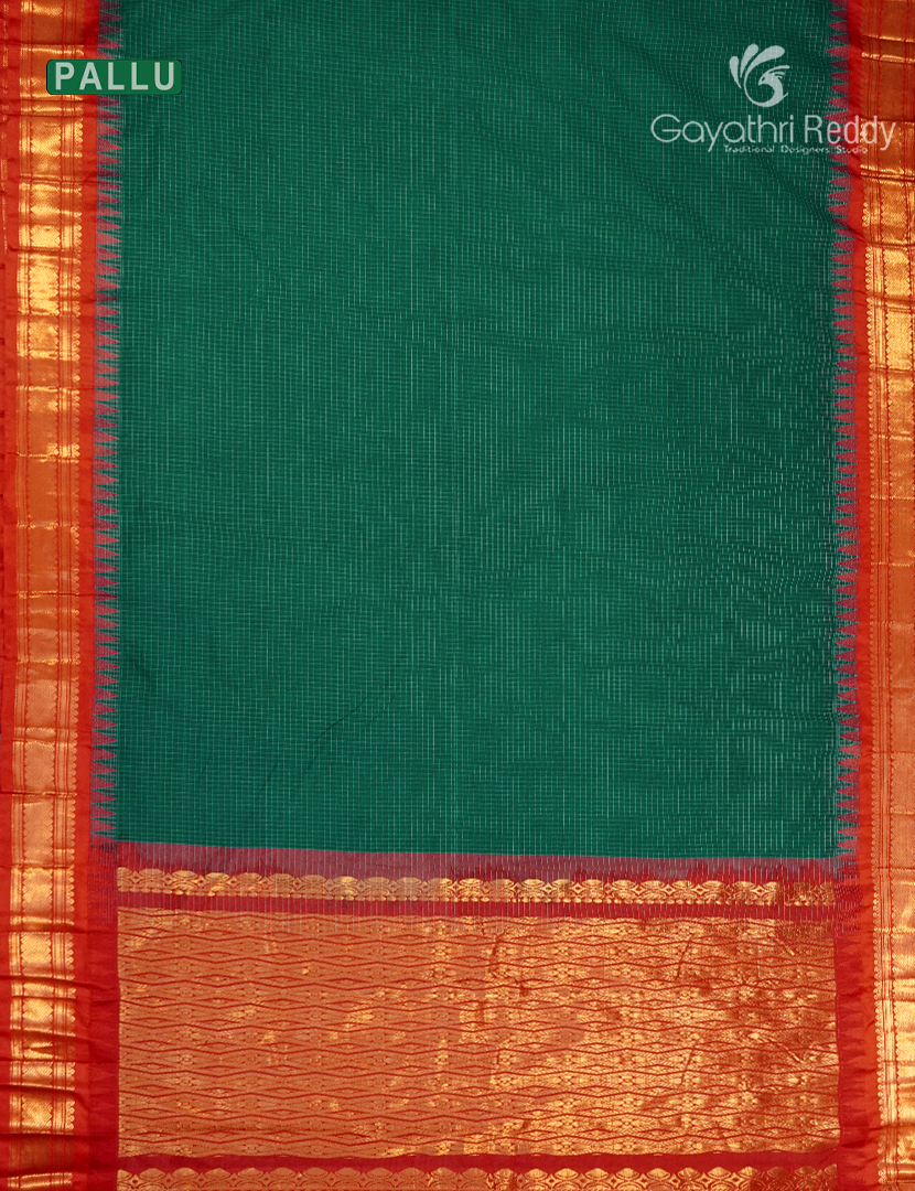 Pure Gadwal Cotton Saree in Deep Peacock Green and Red
